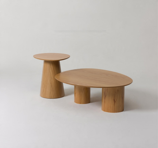 Conjunto Mesa de Centro Ayla e Mesa Lateral Ivy Orgânicas em Madeira Natural