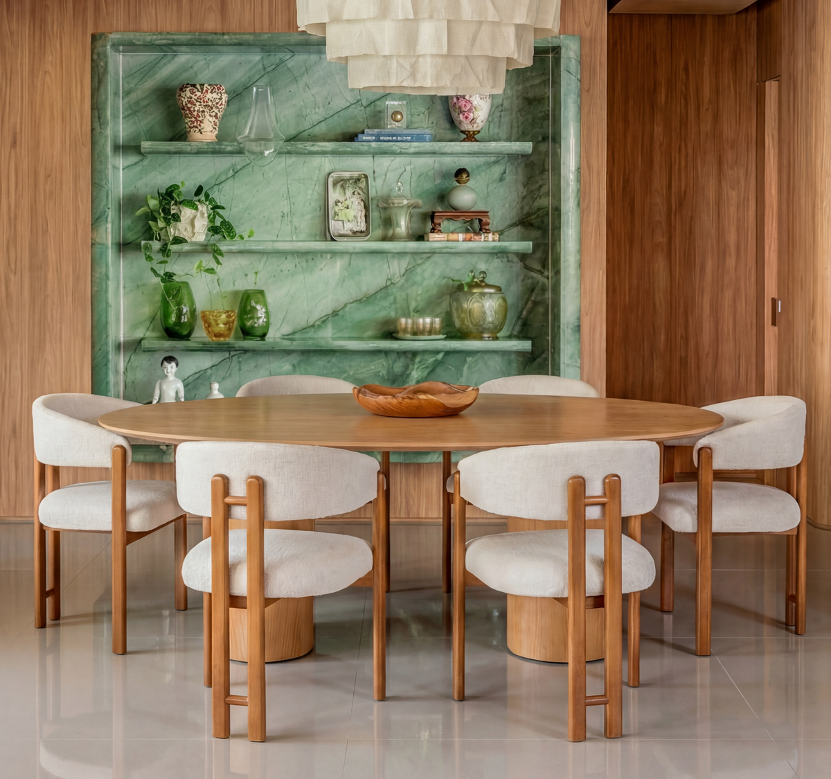 Mesa de Jantar Magda com Design Orgânico em Lâminas de Madeira Natural