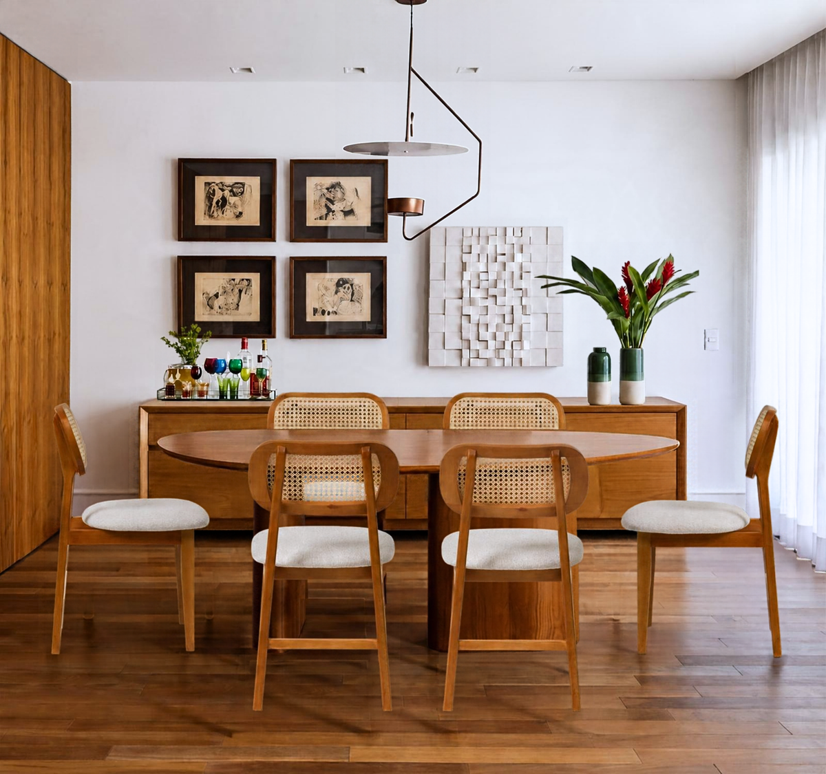 Mesa Olivia com Design Orgânico com Lâminas de Madeira Natural