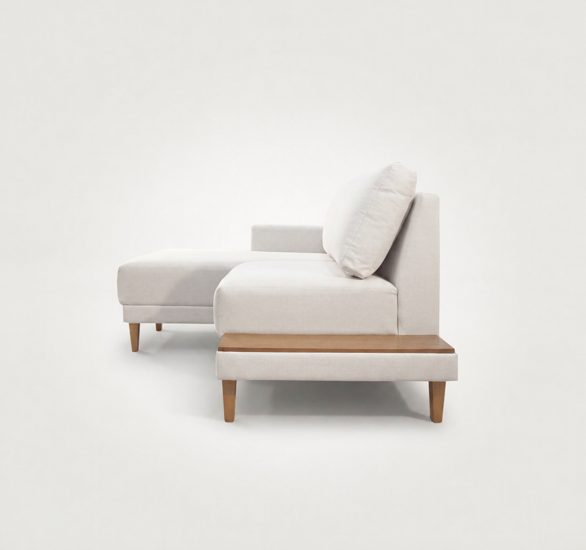 Sofá Meg 2 Lugares com Chaise e Mesinha Lateral em Madeira Maciça