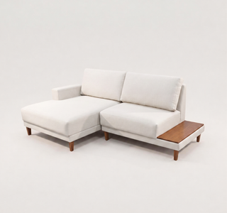 Sofá Meg 2 Lugares com Chaise e Mesinha Lateral em Madeira Maciça
