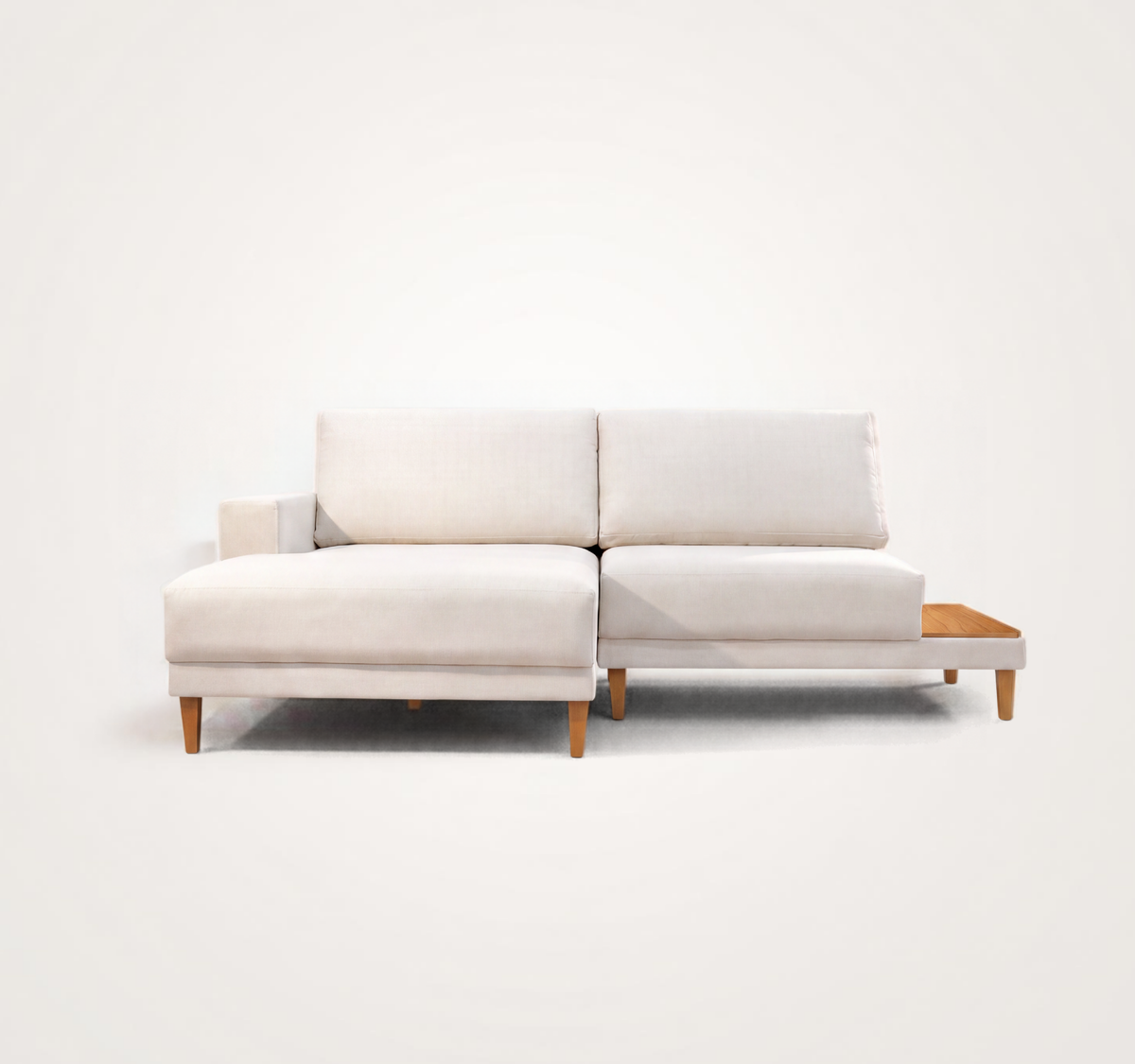 Sofá Meg 2 Lugares com Chaise e Mesinha Lateral em Madeira Maciça