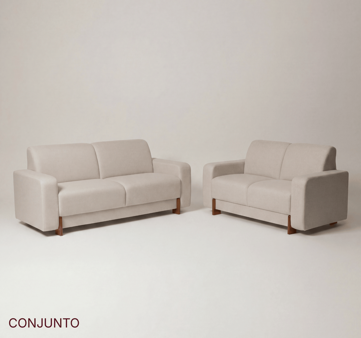 Conjunto Sofá Parma com Design Quadrado Atemporal e Pés em Madeira